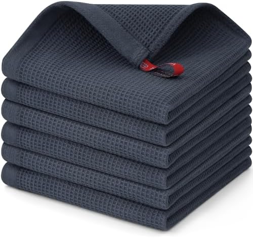 Homaxy 100% Cotton Waffle Weave Dish Cloths, 6 Pack, Dark Grey by Homaxy