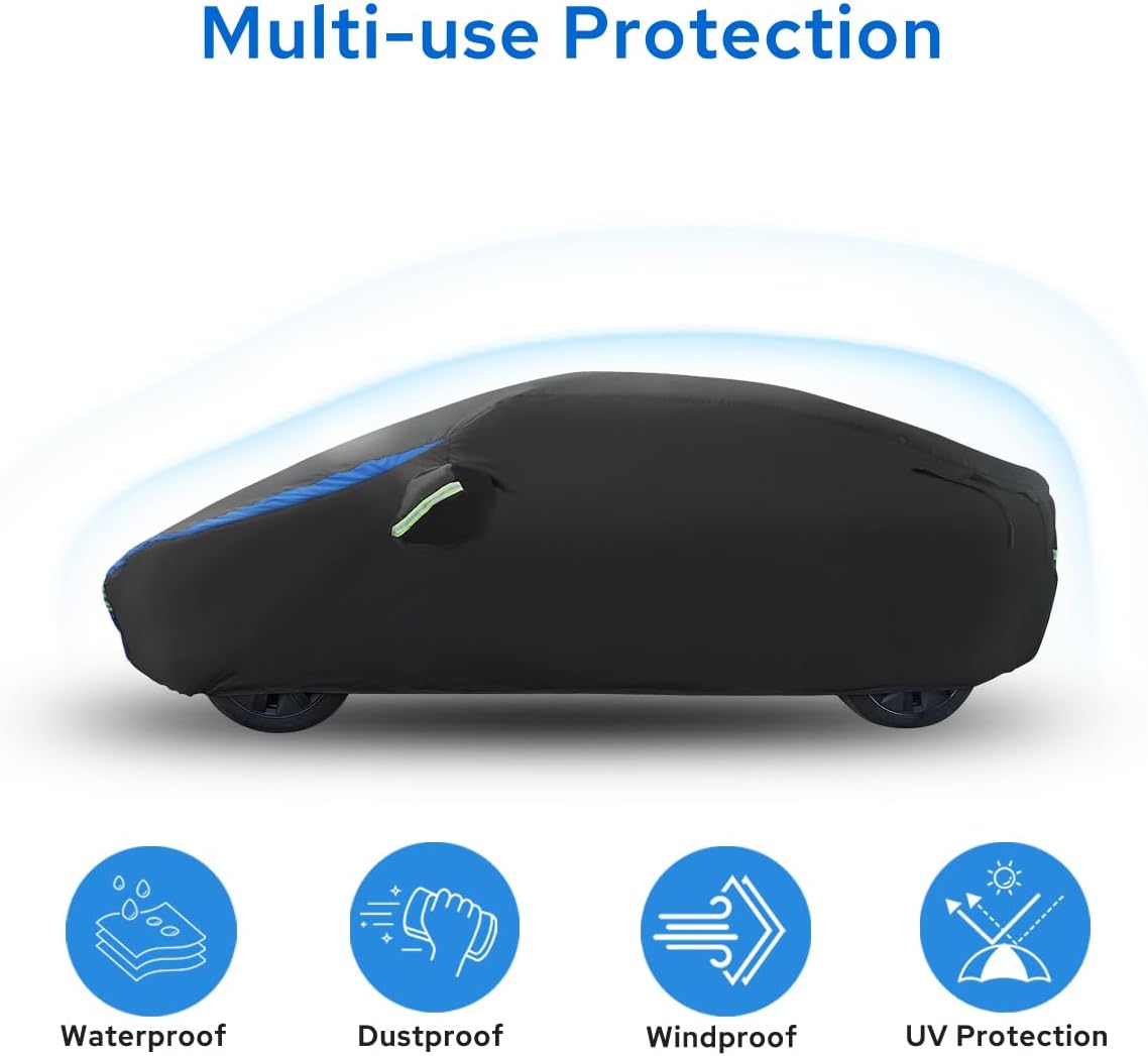 Avecrew Car Cover for Tesla Model Y, Custom Fit Full Exterior Cover with Charging Port and Breathable Ventilation Mesh, Waterproof All Weather Outdoor Rain Snow Sun Protection Cover