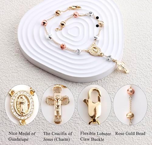 Gold Plated Beads Catholic Guadalupe Car Rearview Mirror Rosary - Image 5
