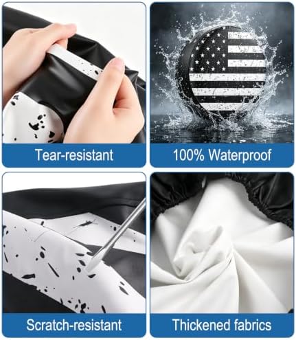 RV Spare Tire Cover Black White Vintage American Flag 14in Universal Fit - Image 5