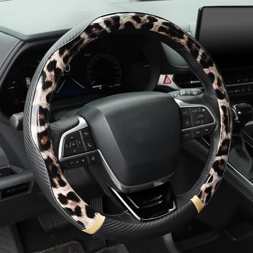 KAFEEK Dark Brown Leopard Print Steering Wheel Cover by KAFEEK