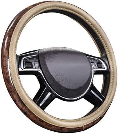 CAR PASS Wood Grain 14.5-15 inch Microfiber Leather Steering Wheel Cover by CARPASS