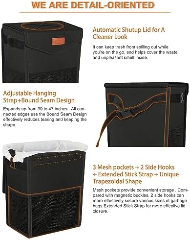 Pritent Car Trash Can with Lid Leakproof Car Garbage Bag Vehicle Trash Bin - Image 4