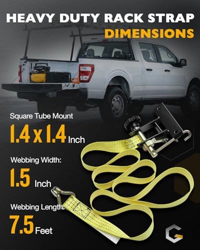 Ladder Rack Ratchet Straps, Truck Rack Straps, 1.4" Black Square Tube Mount - Image 3