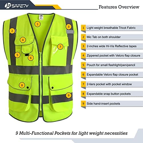 JKSafety Safety Vest for Men Women Reflective Hi Vis JK150 Yellow XL - Image 3