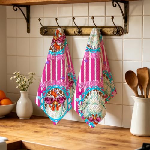 2 Pcs Funny Chicken Kitchen Towels, Soft Absorbent Waffle Hand Tea Towel - Image 4
