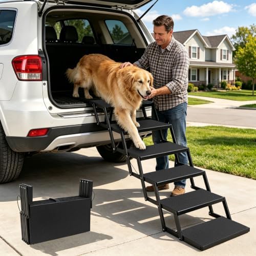 Foldable Dog Stairs for Car, HisFox Portable Dog Steps for Dogs, 6 Steps by Unknown