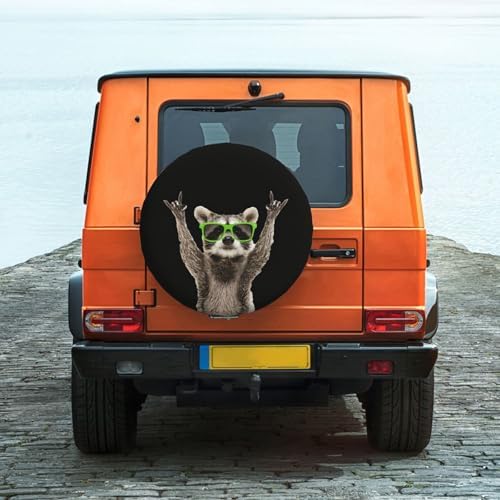 Spare Tire Cover with Funny Green Glasses Raccoon Pattern 16inch - Image 5