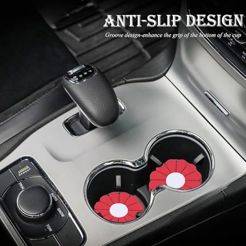 2-Pack Car Cup Holder Coaster Inserts, Daisy Shape, 2.75 Inch Non-Slip Silicone - Image 3