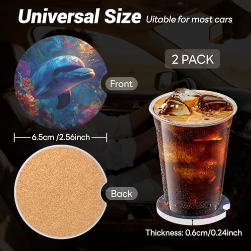 Car Cup Holder Ceramic Coasters 2 Pack, 2.56 in Anti Slip Absorbent Coaster - Image 4