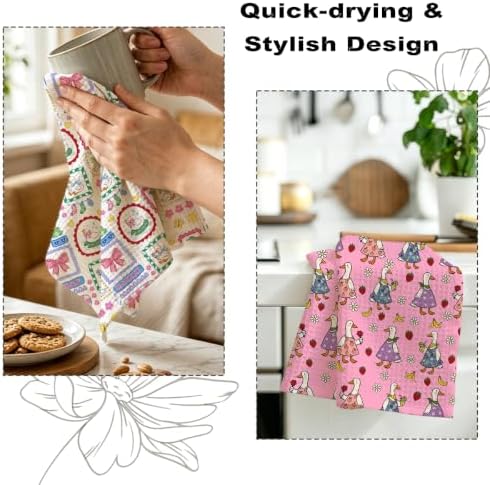 ZHAMEN 2Pcs Cute Silly Goose Kitchen Towels Waffle Soft Hand Towels - Image 6