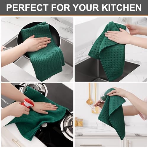 Kitinjoy 100% Cotton Waffle 4-Pack Kitchen Towels, Dark Green - Image 4