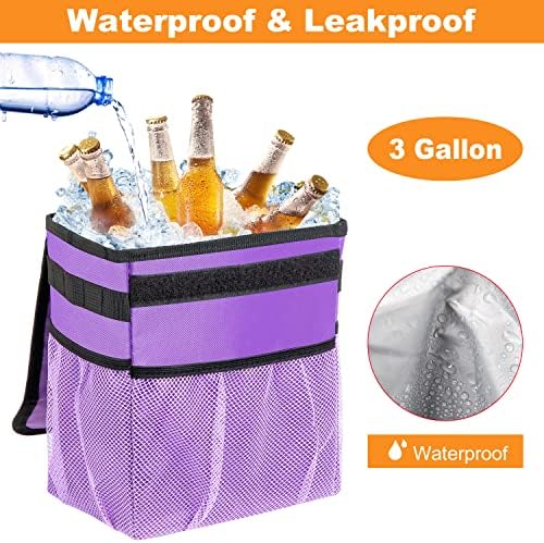 Car Trash Can Foldable Garbage Bin Leakproof 2.3 Gallons Car Trash Bag Purple - Image 4