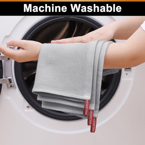 Homaxy 100% Cotton Waffle Weave Dish Cloths, 6 Pack, Light Grey - Image 5