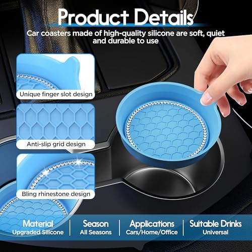 Amooca 2-Pack Car Cup Holder Coaster Bling Crystal Rhinestone Car Interior - Image 6
