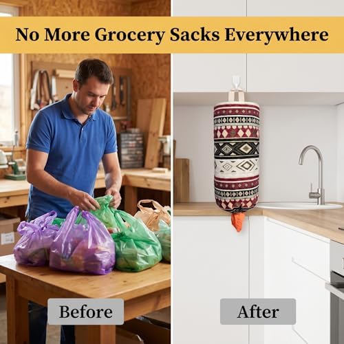 Plastic Bag Holder, Wall Mount Grocery Bag Dispenser, Cotton Aztec Jacquard - Image 6