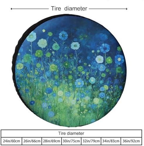Heavy Duty Spare Tire Cover 14inch Blue and Green Flowers Weatherproof Wheel - Image 2