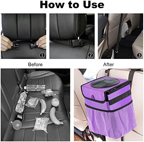 Car Trash Can Foldable Garbage Bin Leakproof 2.3 Gallons Car Trash Bag Purple - Image 5