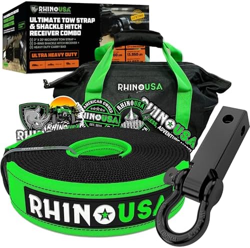 Rhino USA Recovery Combo Kit - 20ft Tow Strap & Hitch Receiver by RhinoUSAInc