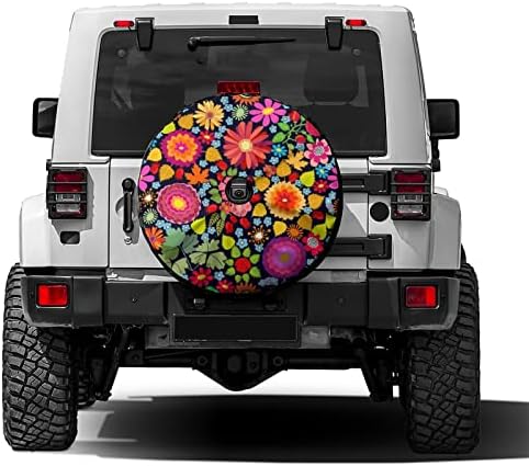 Delerain Spare Tire Cover with Backup Camera Hole Colorful Autumn Flowers Wheel by Delerain