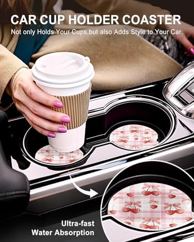 Swooflia Cute Girly Ceramic Car Coasters Pink Leopard Cup Holder Coasters - Image 5