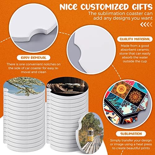 Frienda 100 Pieces Ceramic Car Sublimation Blanks Cupholders Sandstone DIY - Image 3