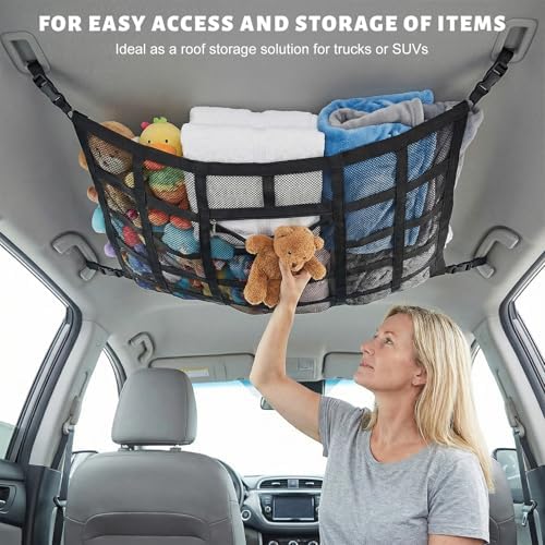 Car Ceiling Cargo Net Pocket, 31.5×20.5 Inch Double-Layer Car Roof Mesh Storage - Image 5