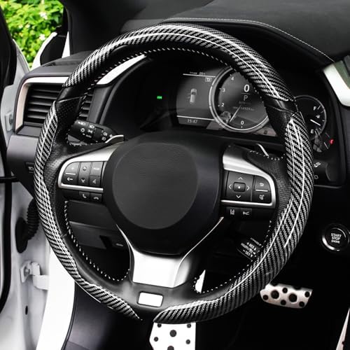 Amiss 3pcs Carbon Fiber Anti-Skid Steering Wheel Cover, Waterproof Design - Image 6