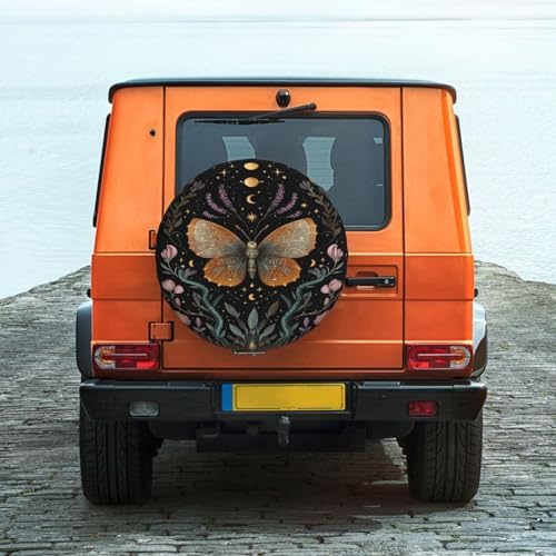 Night Sky Moth Spare Tire Cover Waterproof Wheel Cover 14 Inch Universal Fit - Image 2