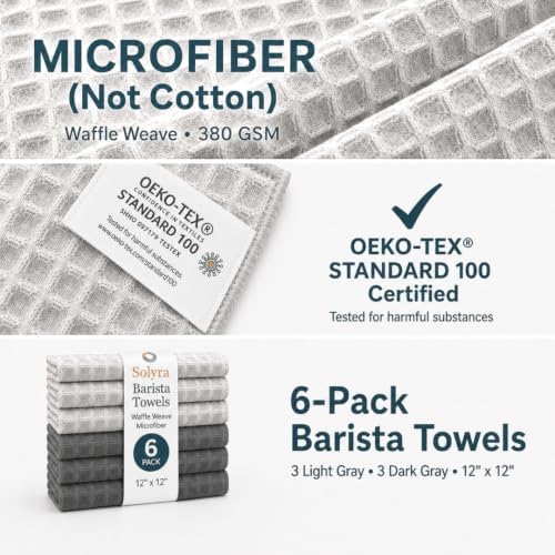 Solyra Barista Towels, Coffee Towel, 6 Pack, 12x12 in Microfiber - Image 5