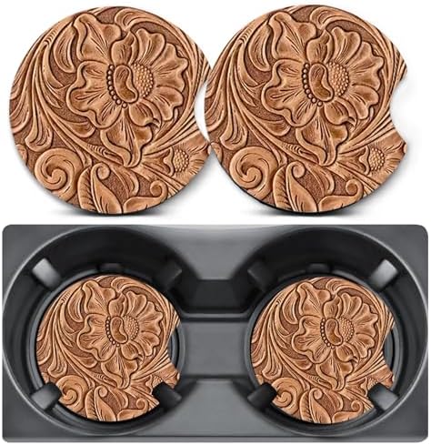 2 Pack Vintage Floral Car Coasters by Unknown