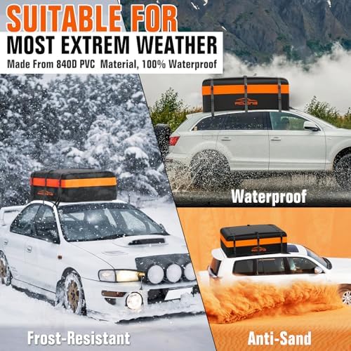 Car Roof Bag 21 Cubic Feet Waterproof 840D Heavy Duty Rooftop Cargo Carrier Bag - Image 3