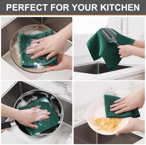 Kitinjoy 100% Cotton Waffle 8-Pack Kitchen Towels, Dark Green - Image 4