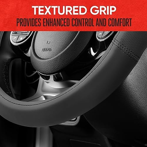 Motor Trend Soft Touch Leather Gray Steering Wheel Cover - Image 6