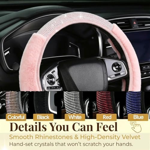 Bling Steering Wheel Cover Pink Fluffy Rhinestone - Image 6