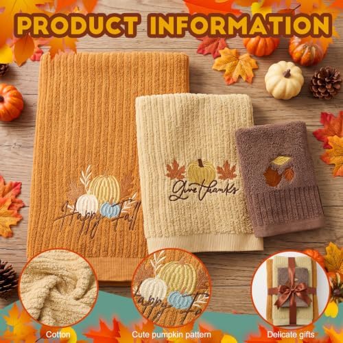 Peryiter 3 Pack Fall Pumpkin Decorative Bath Towel Set - Image 3