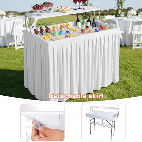 Double-Layer Cooler Table with Drain & Storage Rack, Portable Folding Ice - Image 5