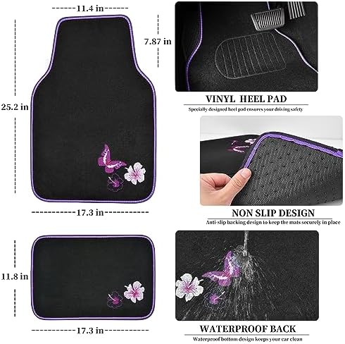 CAR PASS Universal Cloth Butterfly Car Seat Covers Full Set, Embroidered Flower - Image 5