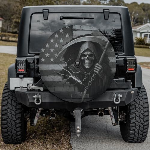ThuhaTree Store America Flag Patriotic Skull Halloween Spare Tire Cover - Image 2