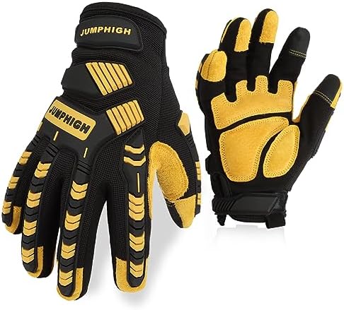 Safety Work Gloves, Synthetic Leather Impact-Resistant Heavy Duty Mechanic by JUMPHIGH