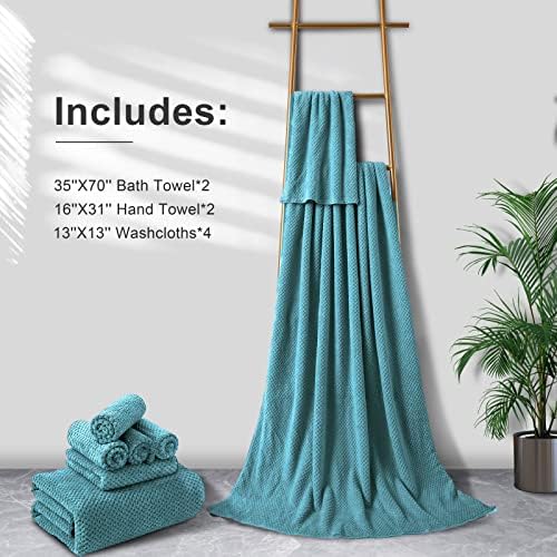 Smuge 8-Piece Turquoise Bath Towel Set, 2 Extra Large Bath Towel Sheets - Image 6