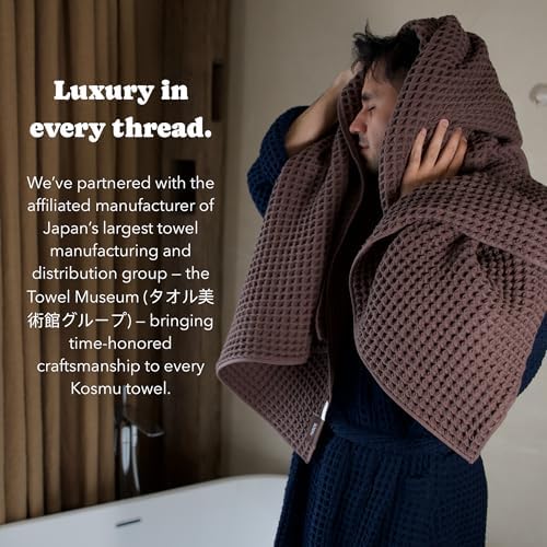 Luxury Organic Japanese Cotton Waffle Bath Towel | Thick, Quick Dry Bathroom - Image 4