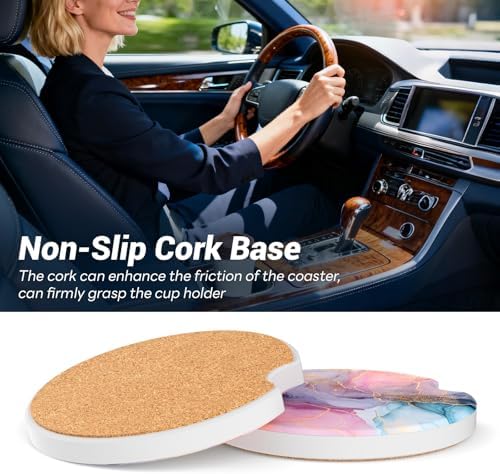 Car Cup Holder Ceramic Coasters 2 Pack, 2.56 in Anti Slip Absorbent Coaster - Image 6