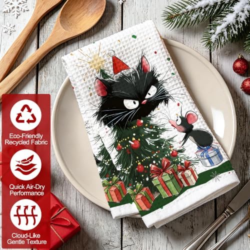 Christmas Kitchen Towels Set of 2 Holiday Decor Cat Hand Towels 16x26 Inch - Image 7