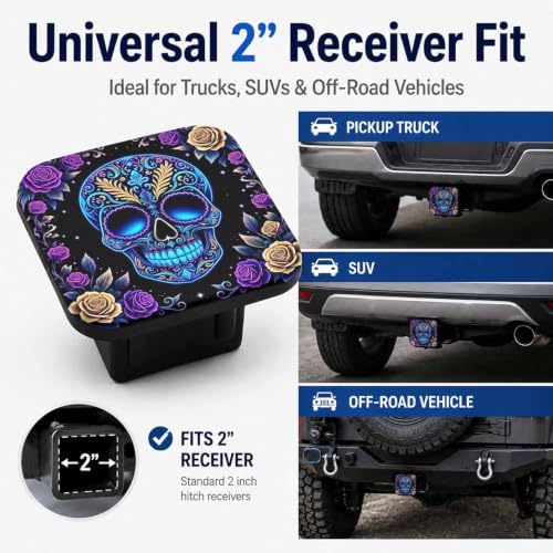 Trailer Hitch Covers Sugar Skull Rose Heavy Duty 2 Inch Hitch Cover - Image 4