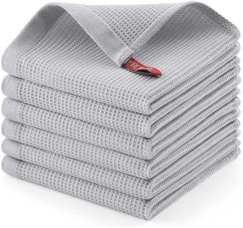 Homaxy 100% Cotton Waffle Weave Dish Cloths, 6 Pack, Light Grey by Homaxy