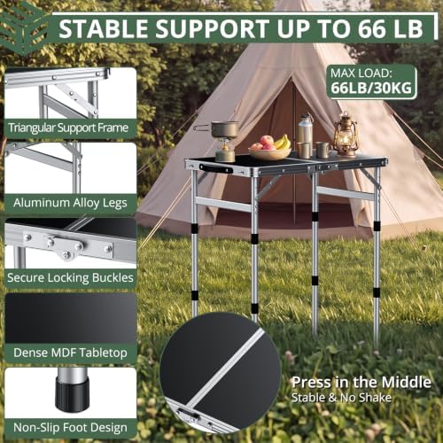 EYPINS Folding Camping Table Small, 3 Adjustable Heights, 22.8x16in MDF Top - Image 5