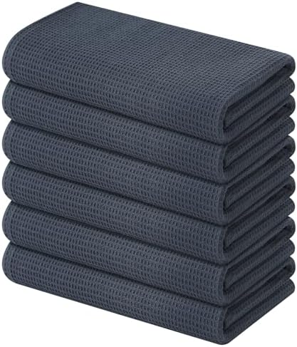 Homaxy 100% Cotton Waffle Weave Kitchen Towels, 6 Pack, Dark Grey by Homaxy