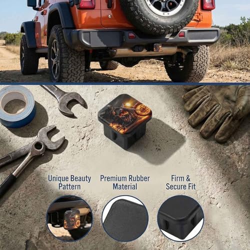 Skull Motorcycle Flames Tow Hitch Covers Heavy Duty Rubber Trailer Hitch Cover - Image 3