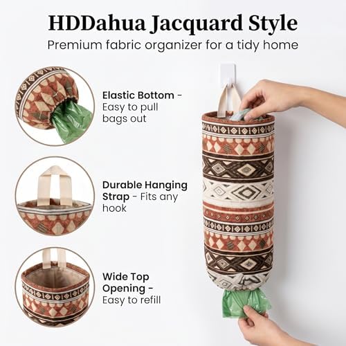 Plastic Bag Holder, Wall Mount Grocery Bag Dispenser, Cotton Aztec Jacquard - Image 2